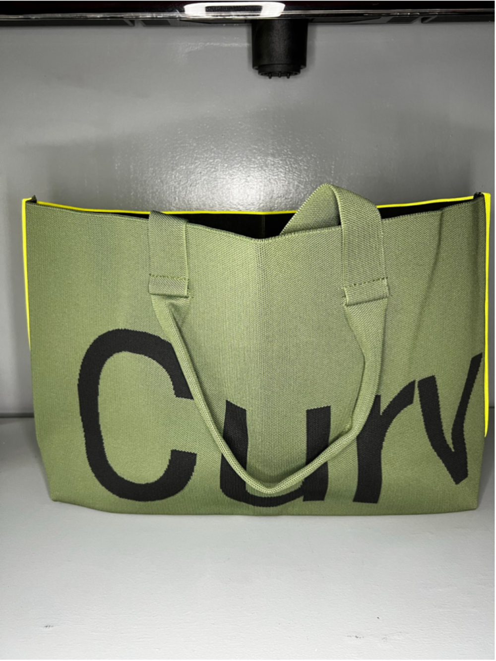 Curves Two Tone Knit Tote - Olive/Lime